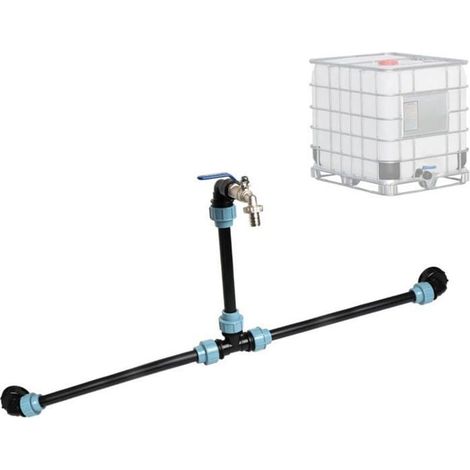 Kit de raccordement IBC S60 x 6 pour 2 cuves IBC côte à côte / réservoir d'eau de pluie avec robinet col de cygne 3/4". (1/5)