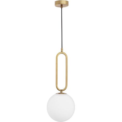 Merano Corpus 20cm Globe Suspension Plafonnier Laiton Métal Verre Opalin LED E27