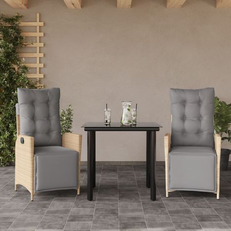 3-tlg. Garten-Essgruppe mit Kissen Beigemischung Poly Rattan (1/5)