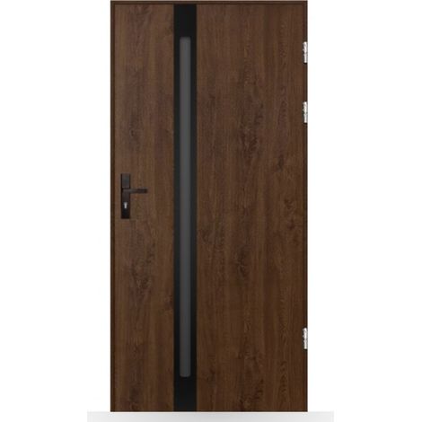 Porte d'entrée Pauline 80-90cm en acier - Couleur: Noyer - Poussant: Gauche - Dimensions: 90 cm