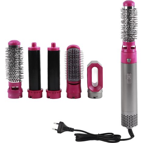 Sèche-cheveux électrique 5-en-1 avec brosses coiffantes automatiques, kit de brushing pour femme, rose rouge, fiche UE. (1/5)