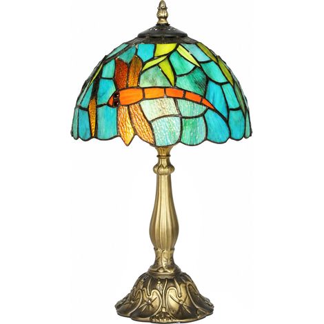HOMCOM Stained Glass Table Lamp, Handmade Antique Bedside Lamp for Bedroom (1/5)