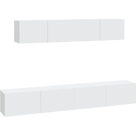 Conjunto de muebles mueble aparador TV televisión salón dormitorio salón 4 piezas madera contrachapada blanco 020024683