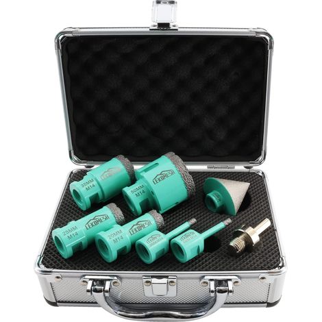 Diamant Scie Cloche Carrelage - 8pcs (6/6/20/25/35/50mm+50mm Forets Chanfreinés+Adaptateur) Trépan Diamant pour Porcelaine Céramique Carrelage Granit Marbre (1/5)