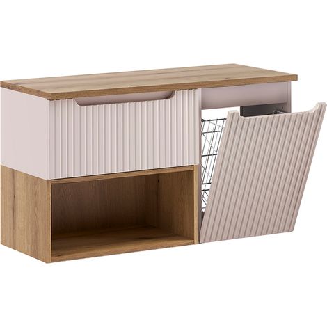 Meuble sous-vasque 100cm panier à linge Riva Cachemire et Bois (1/5)