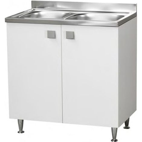 Sottolavello con lavello 2 vasche Bianco Frassinato 2 ante Cm 80x50xh.91 - consegnato già montato