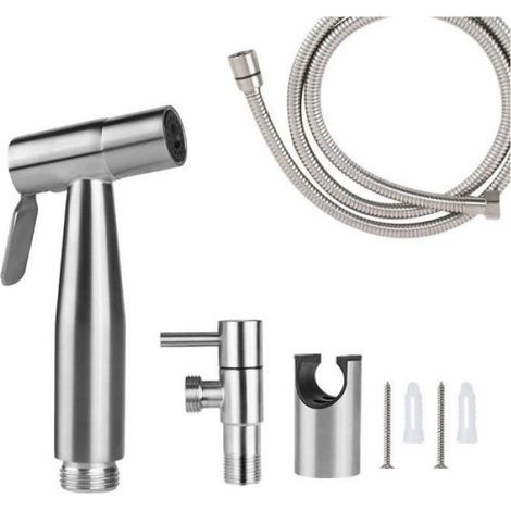 Ensemble douchette WC - - flexible 1,5 m - Inox lissé - Economie d'eau - Argent (1/4)