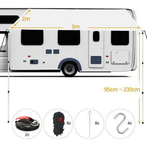 Auvent Voiture 300x200 cm avec Poteaux Télescopiques 95-230 cm pour Caravane Campeur Van Voiture, Protection Solaire UV50+ et Performances Imperméables PA6000 mm (1/5)