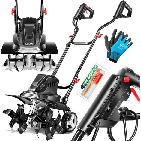 MASKO® azada eléctrica 1500 Watt  40cm anchura de trabajo 20cm profundidad de trabajo  cultivador  cultivador de jardín  azada eléctrica  negro