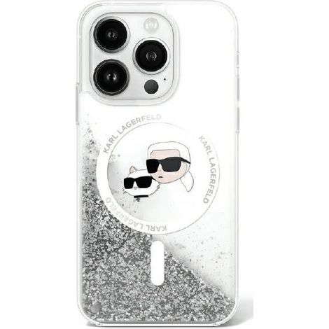 Karl Lagerfeld KLHMP16MLGKCSGH iPhone 16 Plus 6,7" Hartschalenetui, transparent, mit flüssigem Glitzer, Karl & Choupette Kopf, Magsafe (1/5)