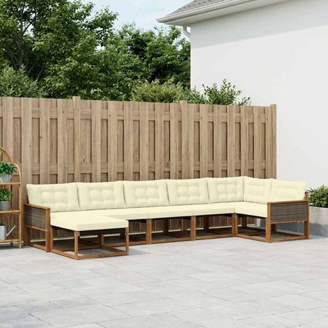 vidaXL Outdoor-Sofagarnitur 7 Stk. Natur und Creme Massivholz Akazie (1/5)