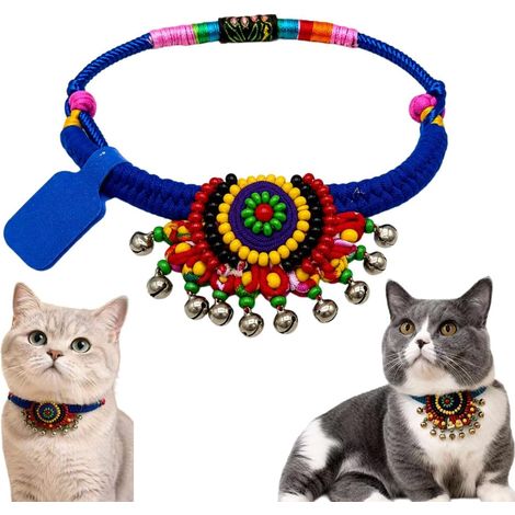 Ethno Collier pour chat réglable avec pendentif en perles et clochette (1/5)
