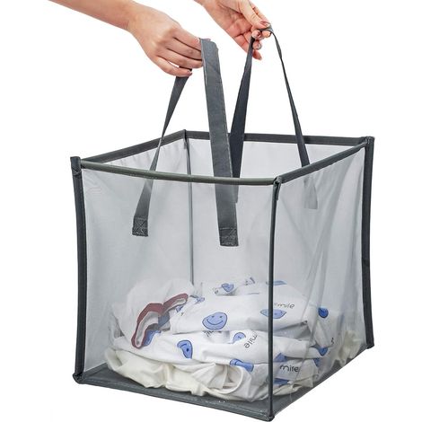 HMLINYAO Panier à linge Popup en maille, avec poignées, panier à linge portable et pliable, utilisé pour la buanderie, le dortoir étudiant ou le rangement de voyage (gris, couche unique) (1/5)