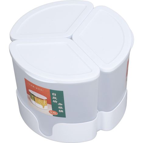 Distributeur de Grains 360° Rotatif 3 Compartiments Conteneur Alimentaire Hermétique pour Rangement de Comptoir Cuisine (1/5)