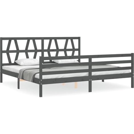 Lit double Lit adulte Cadre de lit sans matelas gris 200x200 cm bois massif (1/5)