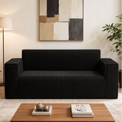 2-Sitzer-Sofa 178 x 86 x 70 cm aus schwarzem Cord, tiefe Sitzfläche – MEUBLIV (1/5)