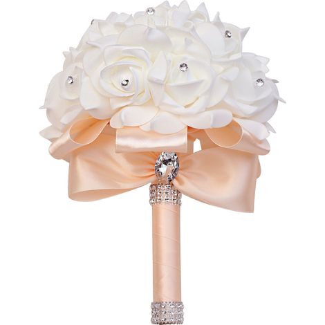 Tenant des fleurs artificielles Rose Bouquet de mariage avec ruban de satin de soie Champagne demoiselle d'honneur fête nuptiale-champagne (1/4)