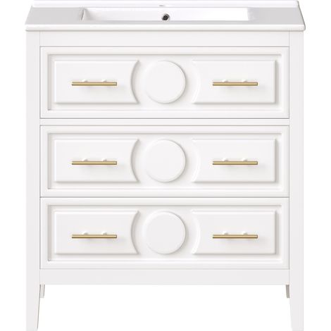 Mueble de baño con lavabo cerámico 81x46,5 cm blanco 3 cajones retro HOMVRA (1/5)