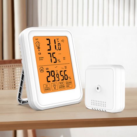 JSSEVN-Thermomètre hygromètre extérieur avec capteurs – Grand écran LCD rétroéclairé – Précision ±1°F – Pour intérieur et extérieur – Plastique ABS durable (1/5)
