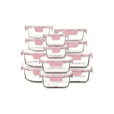 12 Stück Glas Lebensmittelbehälter, mit Deckel, verschiedene Größen Aufbewahrungsbox Set,luftdichte Leckage Proof Lunch Boxes, Mahlzeit Prep Boxes,Nahrungsmittelbehälter, rosa.