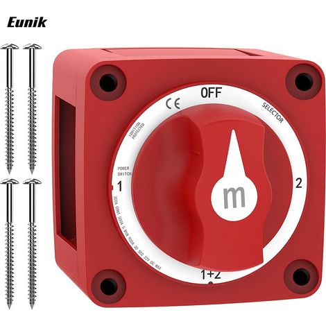 Battery Disconnect Switch, Malictele 300A 1-Both-2-Off Heavy Duty Cutoff Switch 12V Ignition Protected Power Kill Switch with Knob for Marine, Boat, Car, RV, Truck Battery - 4 Position (1/5)