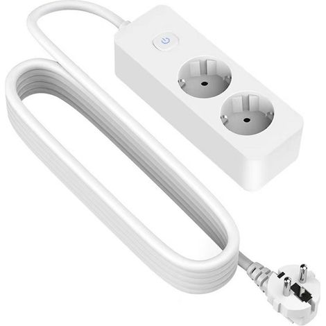 2-Wege-Steckdosenleiste mit Schalter, 5 m, 3G, 1,5 mm², Weiß und Grau, ideal zum Anschluss mehrerer elektrischer Geräte.