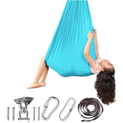 Hamac de yoga aérien bleu 280150 cm, balançoire volant dans les airs, capacité de charge maximale d'environ 200 kg (1/5)