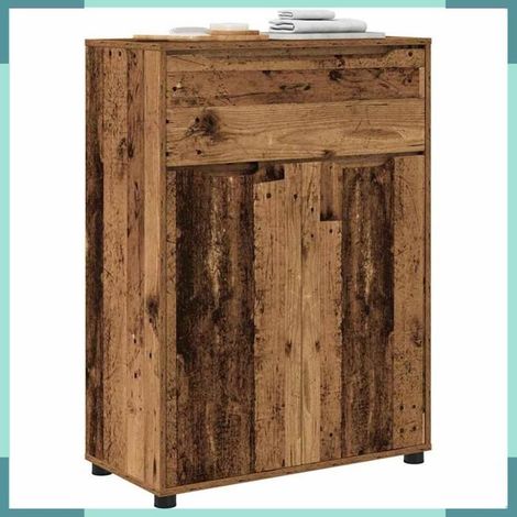 Meuble de salle de bain - 888775 - Bois ancien (aspect bois) - 72,5x36,5x100 cm - Grand espace de rangement (1/5)