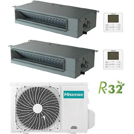 Climatizzatore Condizionatore Hisense Canalizzabile R32 Dual Split Inverter 9000 + 12000 BTU con U.E. 2AMW52U4RXC Classe A++/A+ (1/2)