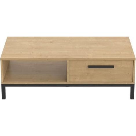 Table basse 1 niche 1 tiroir Craft noir et bois (1/5)