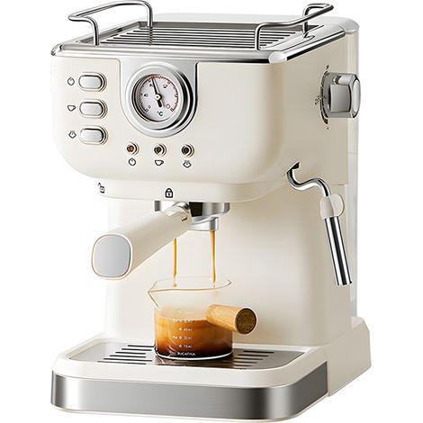 SJLERST 1050W Cafetière expresso 92°CNTC Extraction Thermostatique Capacité 1.5L 20bar Extraction Haute Pression Machine à Mousse de Lait à Vapeur Haute Pression avec Jauge de Pression Visuelle Beige (1/5)