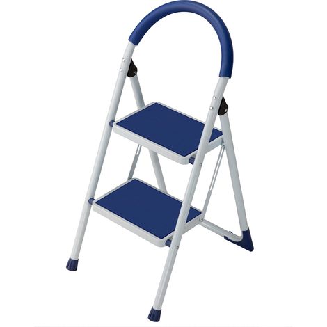 Scala Scaletta Pieghevole 2 Gradini Antiscivolo Sgabello Scaletto Acciaio Blu