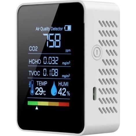 Testeur d'air détecteur de monoxyde de carbone pour la maison, mesures CO2 HCHO TVOC, température, humidité, moniteur de sécurité pour tentes (1/4)