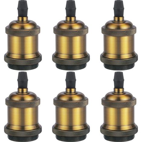 6×Rétro Douille d'ampoule E27 Edison LED, Vintage Style Adaptateur de Lampe Spiral Support 90-260V pour Suspension Lustre Plafond, Bronze (1/3)