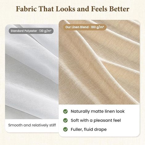 Light Brown Linen Curtain, Curtain 140 x 225 cm, Living Room, Bedroom, Translucent Draperies with Eyelets, Dressing Room, Kitchen, Door Window (1/2)