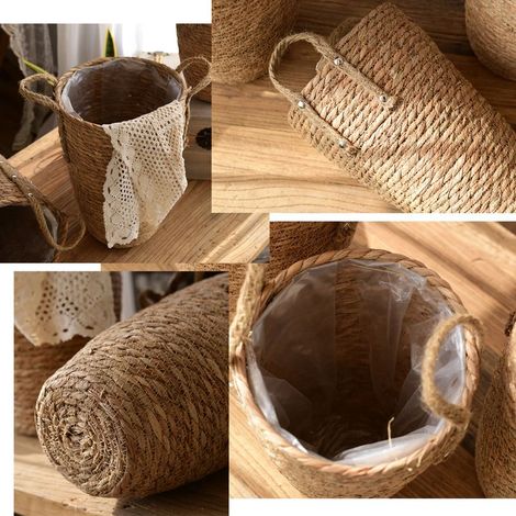 Panier en osier tressé naturel, vase décoratif pour salon, arrangement floral, fleurs séchées, pot de fleurs en rotin