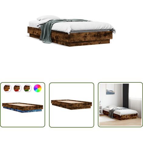The Living Store Cadre de lit sans matelas avec lumières LED chêne fumé 90x190cm - Cadre De Lit - Lit Double - Luminaire Led - Éclairage Ambiant - Design Moderne (1/5)