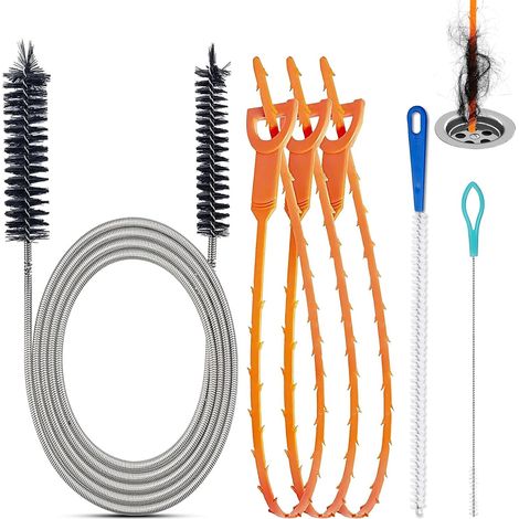 Lot de 6 Deboucheur Canalisation,Furet Deboucheur WC, Professionnel Furet Plomberie Deboucheur Douche Sonde de debouchage Brosse de Nettoyage Réutilisable pour le Nettoyage des Tuyaux (1/5)