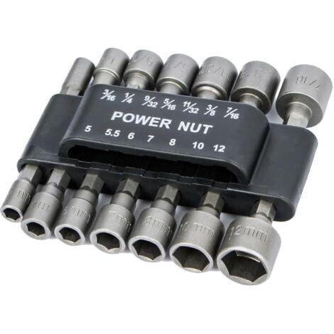BUNTHAUS Lot de 14 écrous électriques pour perceuse, tournevis 6,35 mm, tournevis hexagonal, métrique et SAE pour outils électriques (1/5)