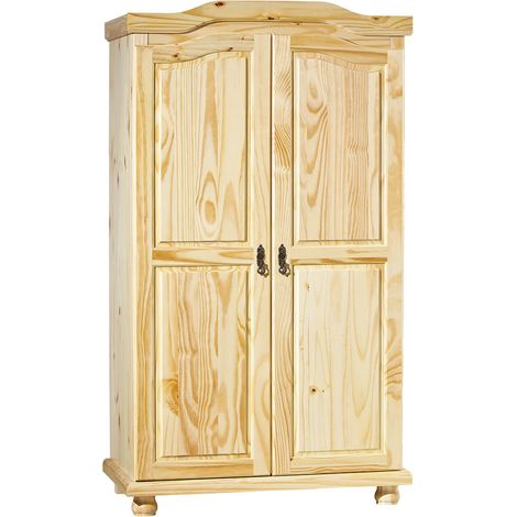 OLIVER - Armoire 2 Portes + Penderie Bois Massif Naturel