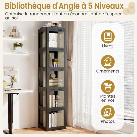 Montage rapide, bibliothèque rotative pliante 5 niveaux, étagère 360° gain de place pour livres et déco (1/5)
