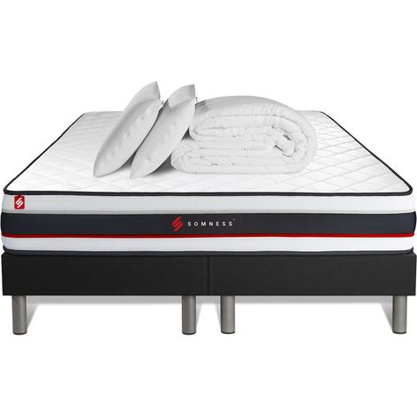 Komplettpaket Bett - Matratze 180x200 cm + 2 Boxspringbetten (Monoblock) + 2 Kopfkissen + Bettdecke - Form