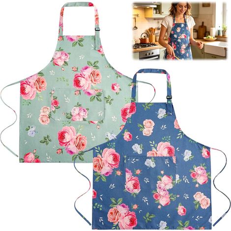 2 PiècesTabliers Floraux avec Poche pour Femmes,Tabliers Floraux avec Poche (1/5)