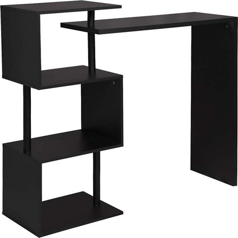 WOLTU Bartisch Stehtisch Bistrotisch Bartheke Tresentisch, mit 3 Ablageflächen, aus Metall & MDF, drehbar, 134x38x112cm(BxTxH), schwarz (1/5)