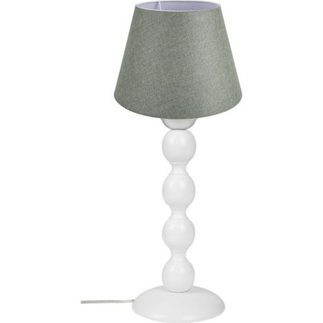 Lampada da tavolo base bianca e paralume tessuto colore verde LAGUNAH372638 (1/5)