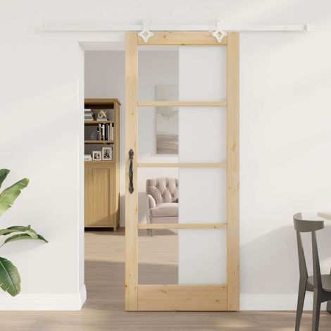 Puerta Corrediza Manual Marrón 83 x 202 cm Madera y metal vidaXL