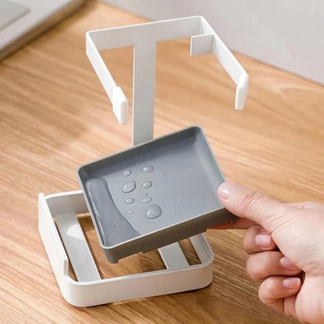 Support de couvercle et porte-cuillère de comptoir – Support pour couvercle de casserole avec bac récupérateur de graisse amovible, porte-cuillère et porte-couvercle pour la cuisson, 10 x 10 x 15 cm ( (1/4)