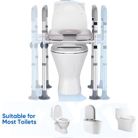 Siège de Toilette Élevé, Hauteurs Ajustables, Design Antidérapant, Gris Clair (1/2)