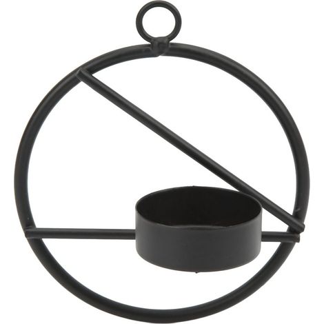 Bougeoir noir moderne minimaliste en métal rond, bougeoir mural suspendu, décoration murale, cadeau. (1/5)