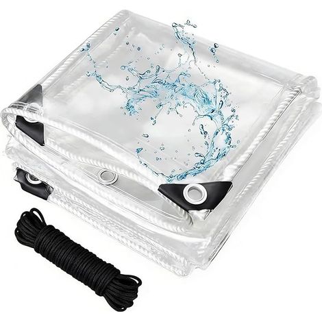 Transparent PVC Tarpaulin with Eyelets 450 g/m² with Eyelets 0.3 mm Waterproof with Rope Windproof Tear-Proof for Plants Greenhouse Balcony Camping (1/5)